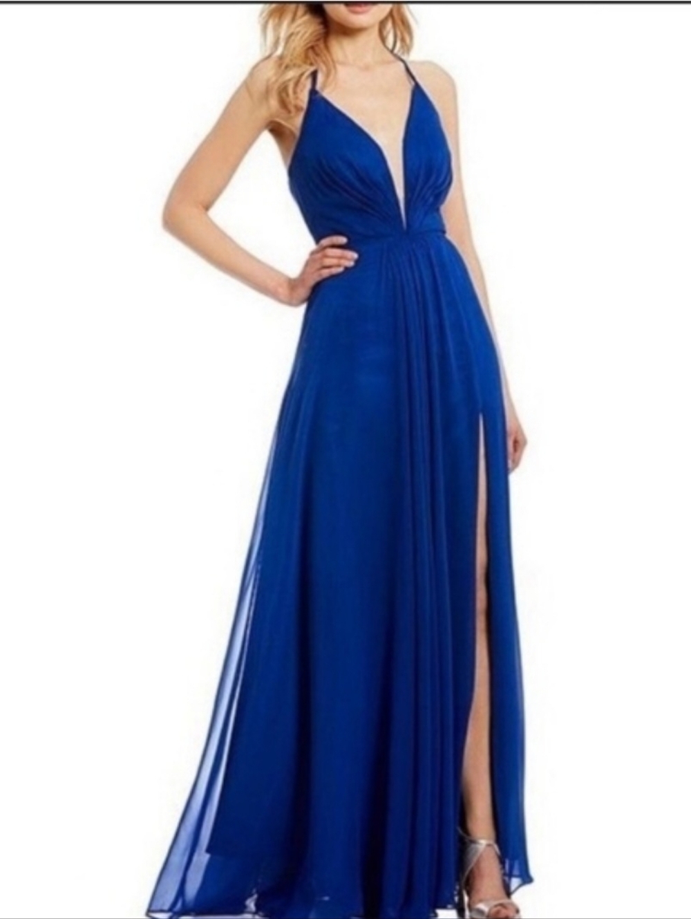 Betsy & Adam Open Back Strappy Royal Blue Satin Formal Dress Size 0